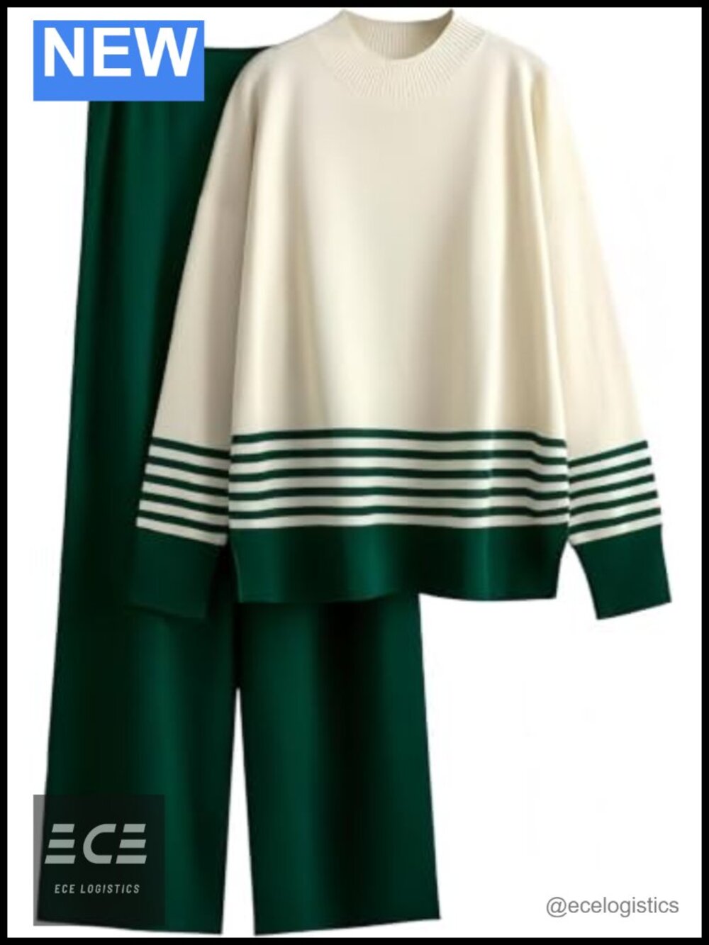 Women's Striped Knit 2 Piece Sweater Lounge Set Wide Leg Pants